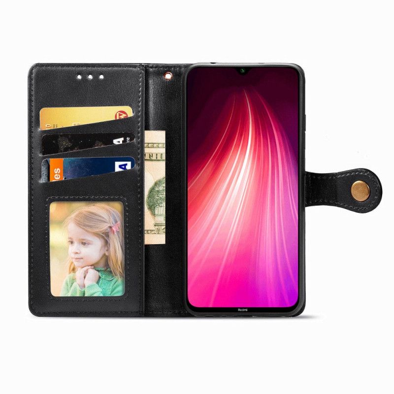 Leren Hoesje Xiaomi Redmi Note 8T Rood Zwart Prinsessenhoed In Lychee Stijl