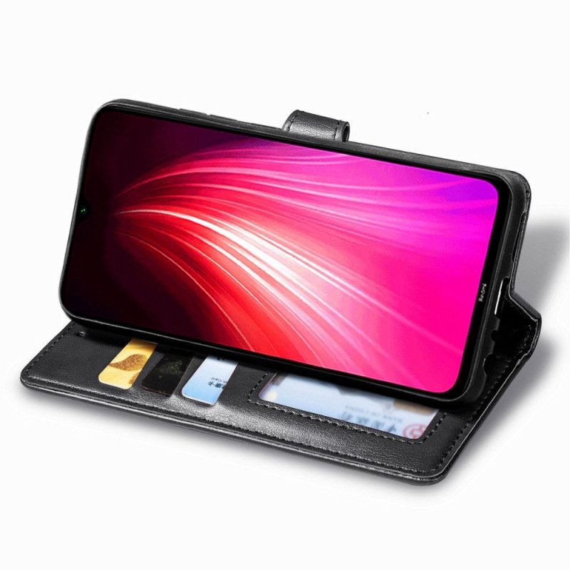 Leren Hoesje Xiaomi Redmi Note 8T Rood Zwart Prinsessenhoed In Lychee Stijl