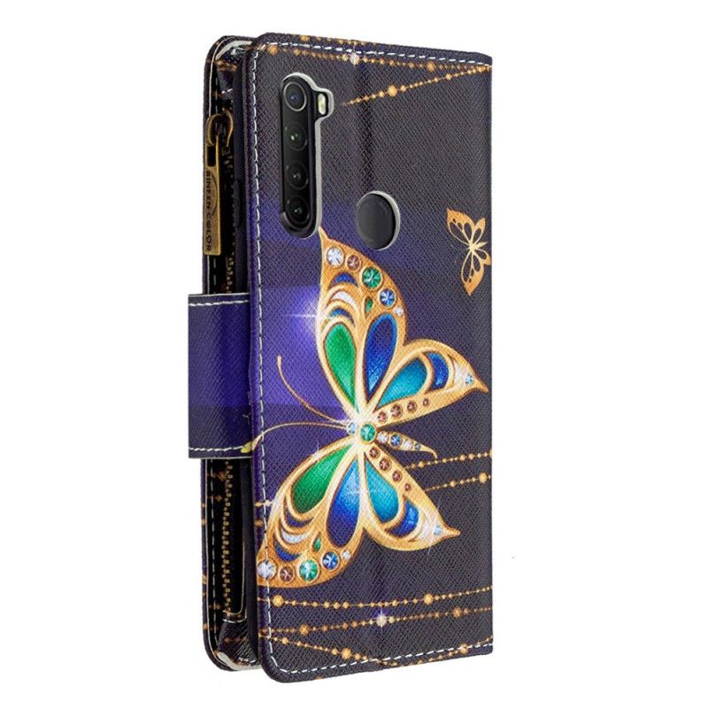 Leren Hoesje Xiaomi Redmi Note 8T Telefoonhoesje Gouden Vlindervak Met Ritssluiting
