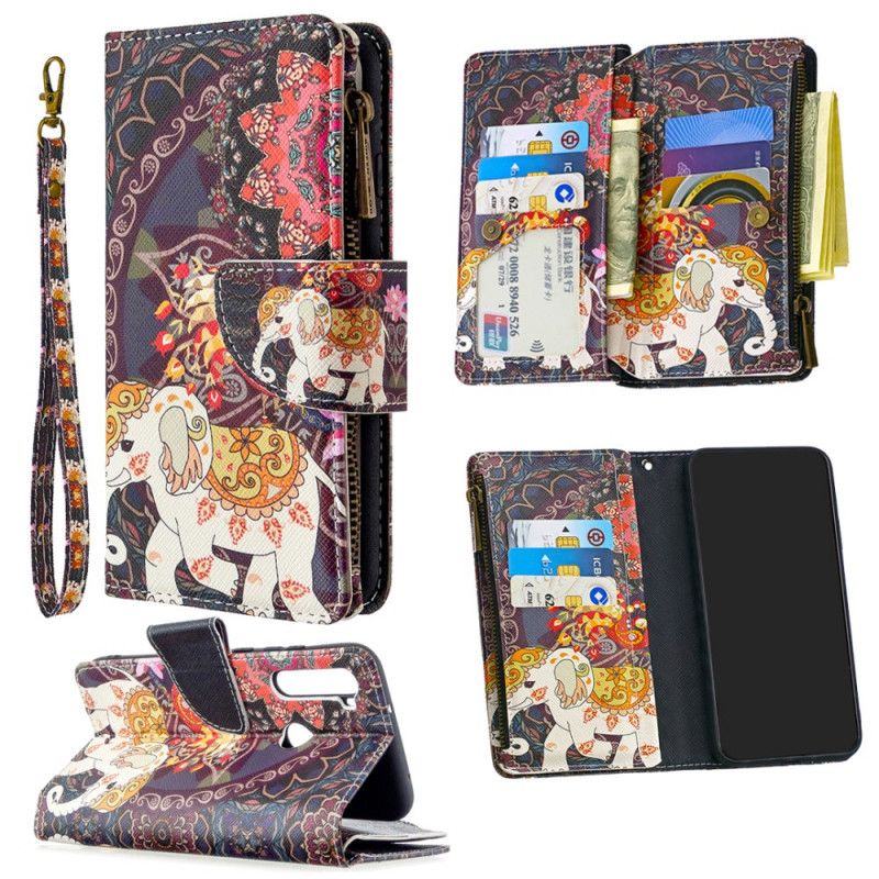 Leren Hoesje Xiaomi Redmi Note 8T Telefoonhoesje Zak Met Olifantenrits