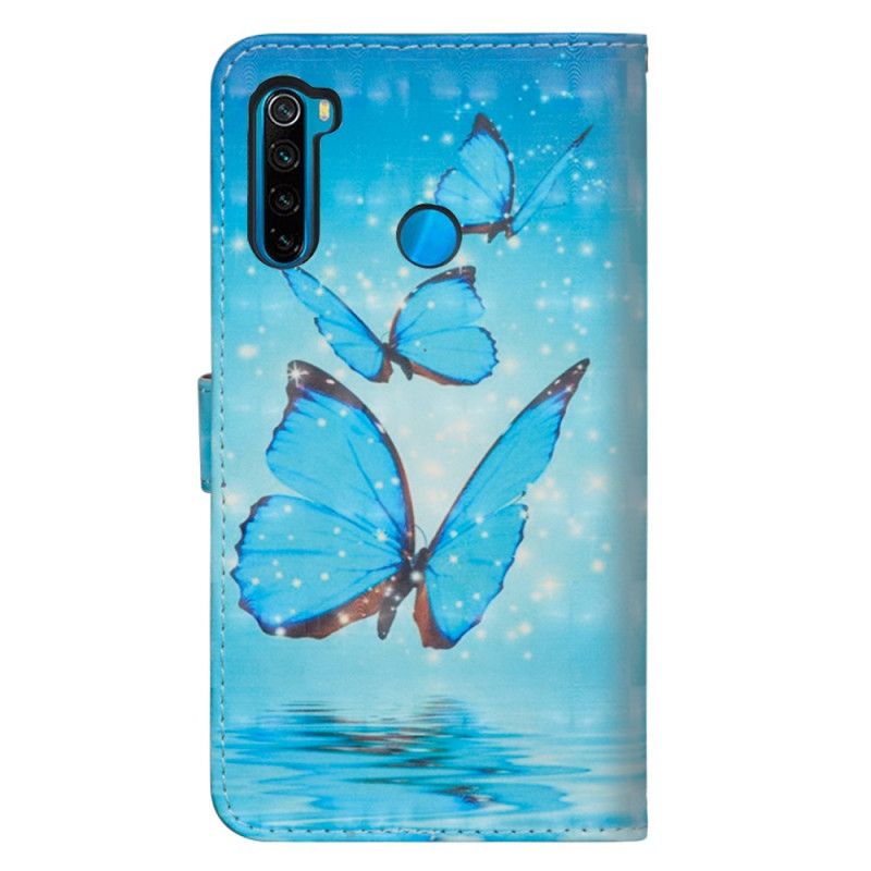 Leren Hoesje Xiaomi Redmi Note 8T Vliegende Blauwe Vlinders