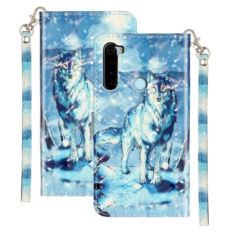 Leren Hoesje Xiaomi Redmi Note 8T Wolfslampjes Met Riempje