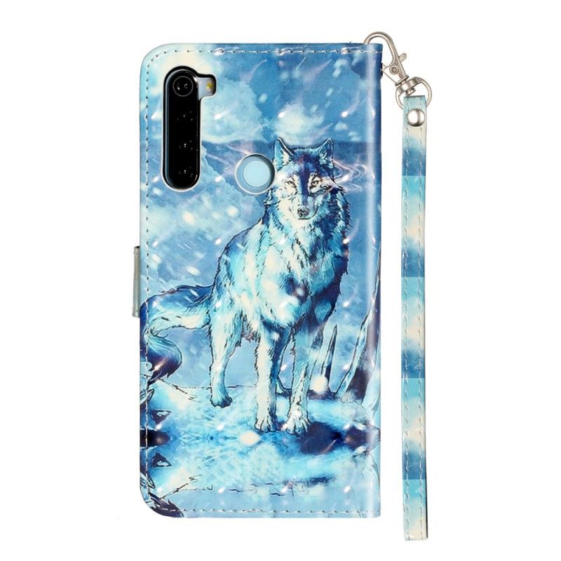 Leren Hoesje Xiaomi Redmi Note 8T Wolfslampjes Met Riempje