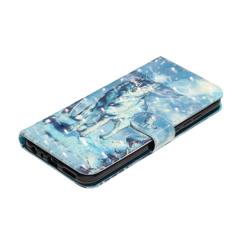 Leren Hoesje Xiaomi Redmi Note 8T Wolfslampjes Met Riempje