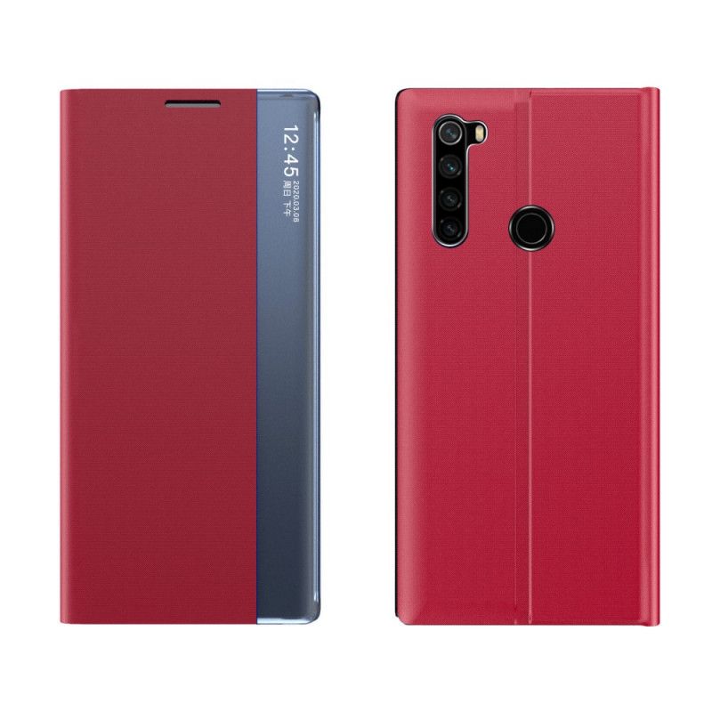 View Cover Xiaomi Redmi Note 8T Grijs Zwart Stijl Gestructureerd Leer