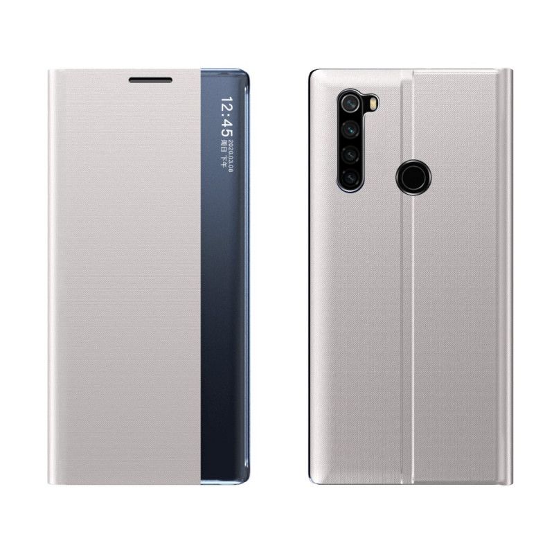View Cover Xiaomi Redmi Note 8T Grijs Zwart Stijl Gestructureerd Leer