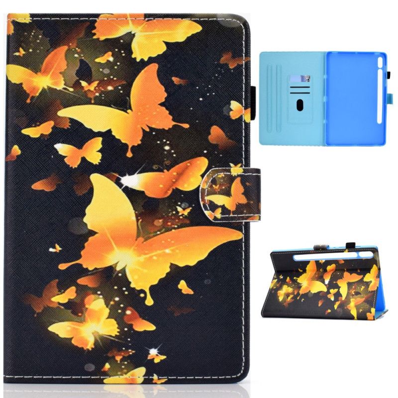 Cover Folio-hoesje Samsung Galaxy Tab S7 Turkoois Geel Telefoonhoesje Unieke Vlinders
