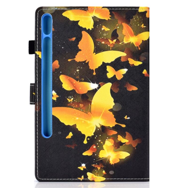 Cover Folio-hoesje Samsung Galaxy Tab S7 Turkoois Geel Telefoonhoesje Unieke Vlinders