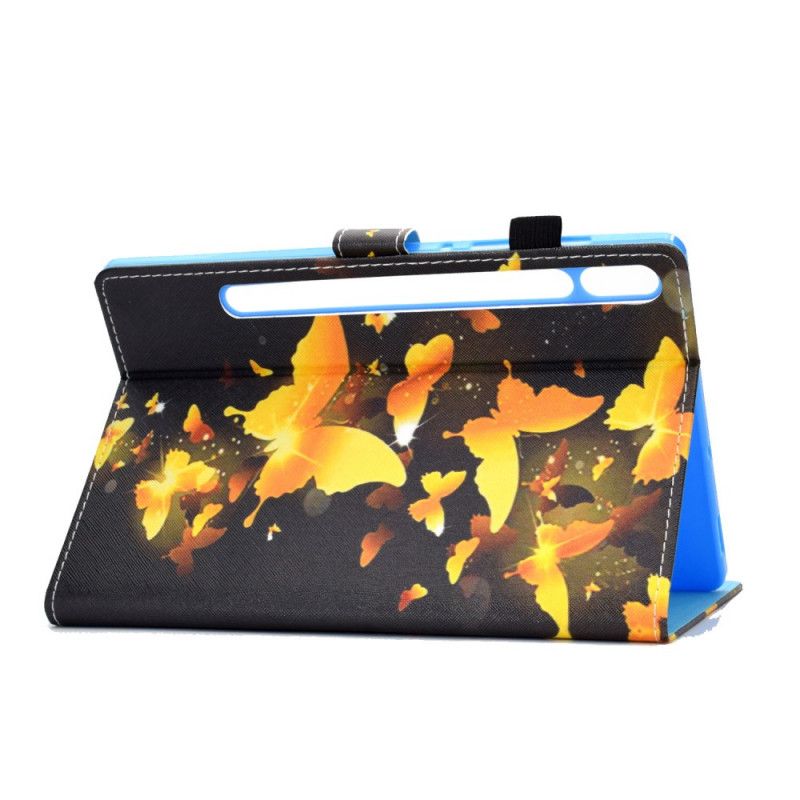 Cover Folio-hoesje Samsung Galaxy Tab S7 Turkoois Geel Telefoonhoesje Unieke Vlinders
