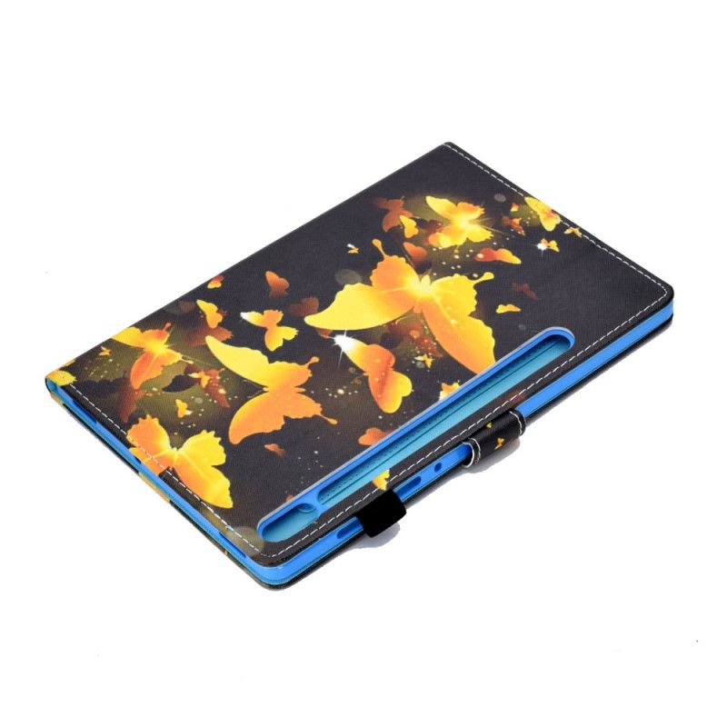 Cover Folio-hoesje Samsung Galaxy Tab S7 Turkoois Geel Telefoonhoesje Unieke Vlinders