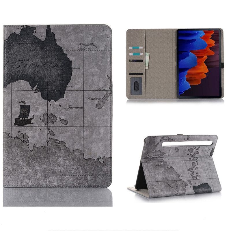 Cover Samsung Galaxy Tab S7 Bruin Grijs Wereldkaart