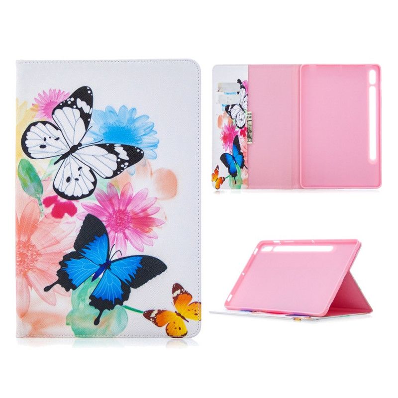 Cover Samsung Galaxy Tab S7 Groen Roze Aquarel Vlinders