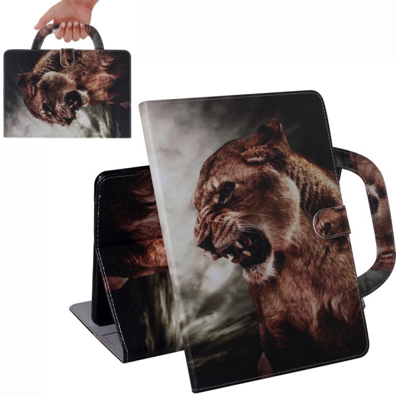 Flip Case Leren Samsung Galaxy Tab S7 Leeuw Met Gevest