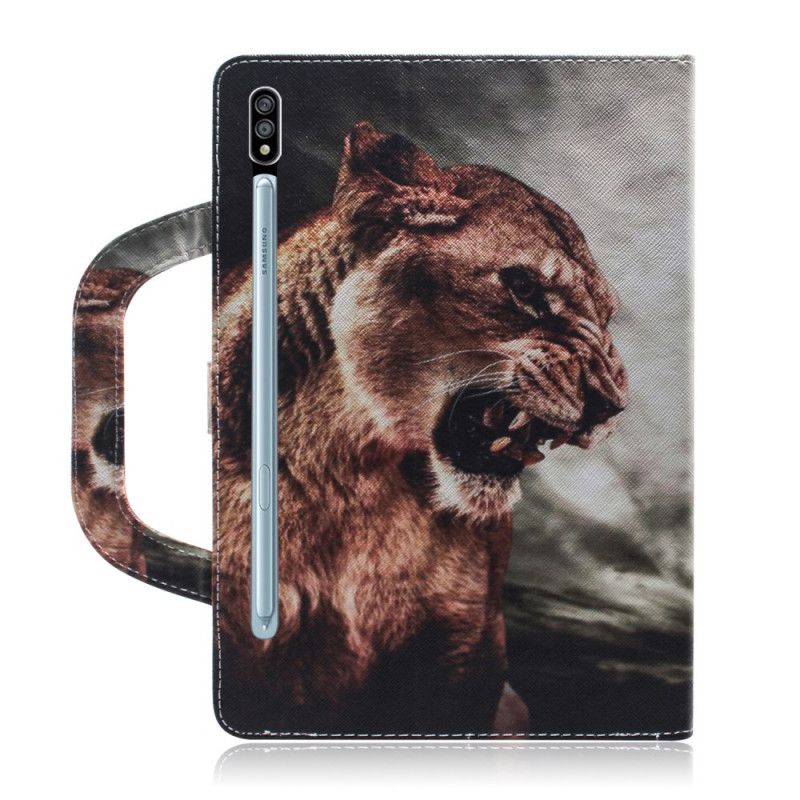 Flip Case Leren Samsung Galaxy Tab S7 Leeuw Met Gevest