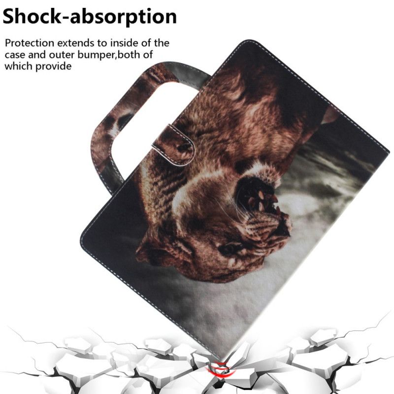 Flip Case Leren Samsung Galaxy Tab S7 Leeuw Met Gevest