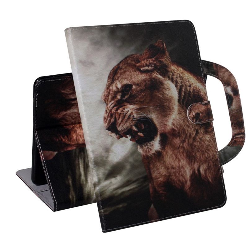 Flip Case Leren Samsung Galaxy Tab S7 Leeuw Met Gevest