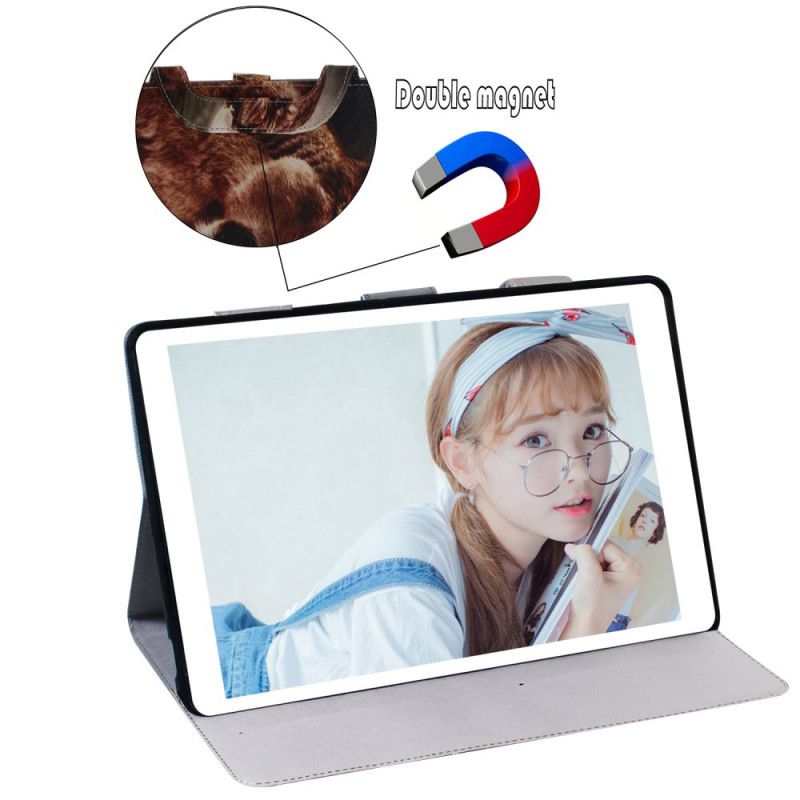 Flip Case Leren Samsung Galaxy Tab S7 Leeuw Met Gevest