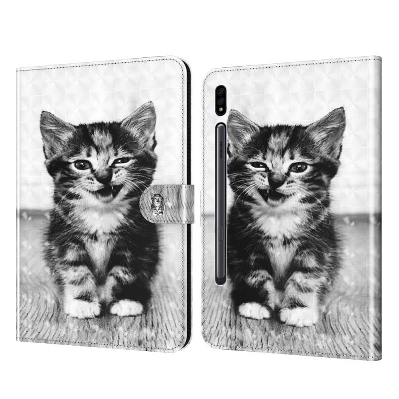 Kunstlederen Omslag Samsung Galaxy Tab S7 Grijs Zwart Kitten