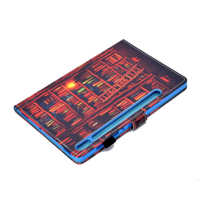 Leren Hoesje Samsung Galaxy Tab S7 Donkerrood Bruin Bibliotheek