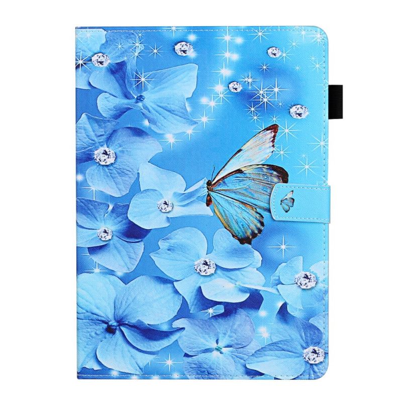 Leren Hoesje Samsung Galaxy Tab S7 Lichtblauw Donkerblauw Bloemen