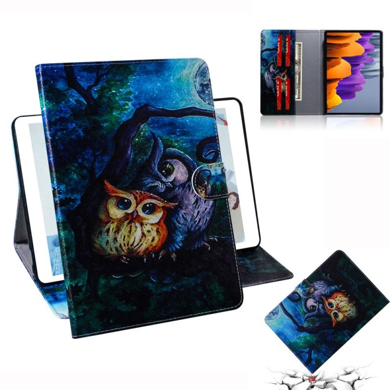 Leren Hoesje Samsung Galaxy Tab S7 Telefoonhoesje Uil Schilderij