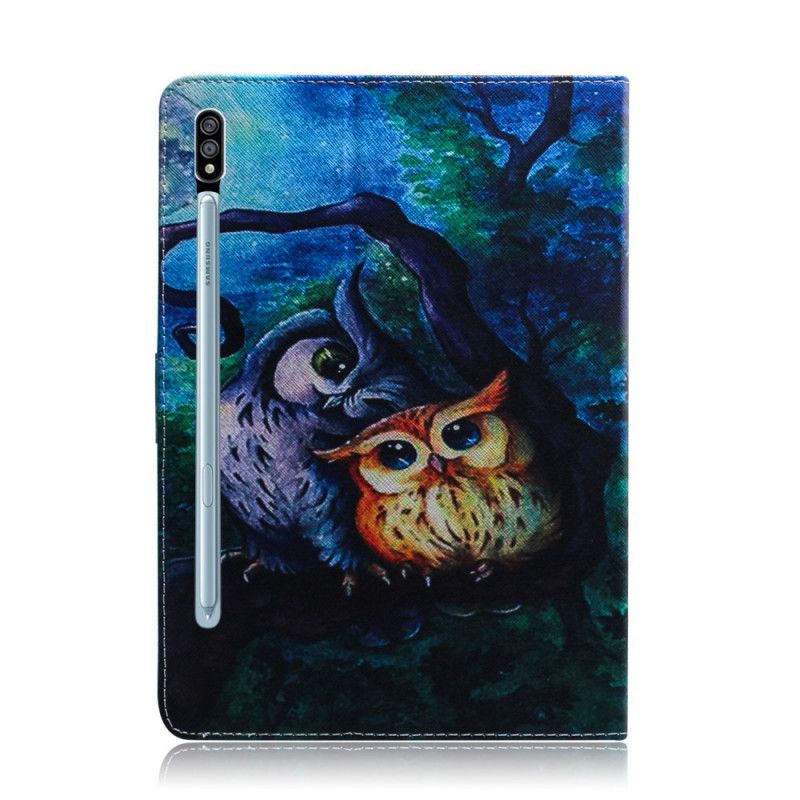 Leren Hoesje Samsung Galaxy Tab S7 Telefoonhoesje Uil Schilderij