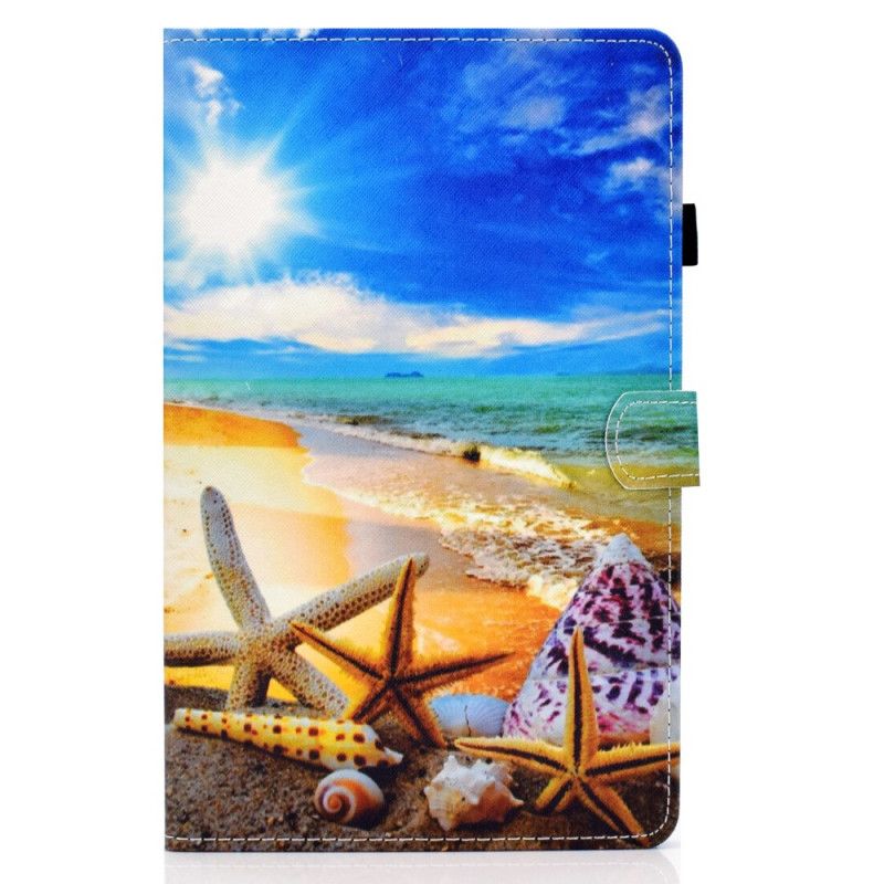 Leren Hoesje voor Samsung Galaxy Tab S7 Lichtblauw Donkerblauw Leuk Strand