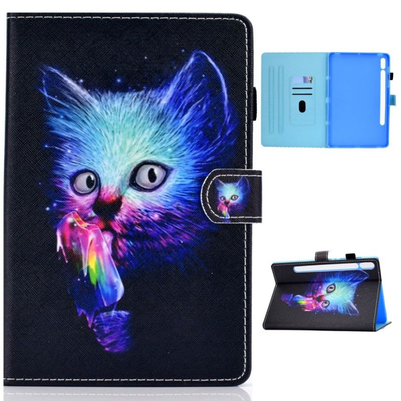 Leren Hoesje voor Samsung Galaxy Tab S7 Psycho Cat