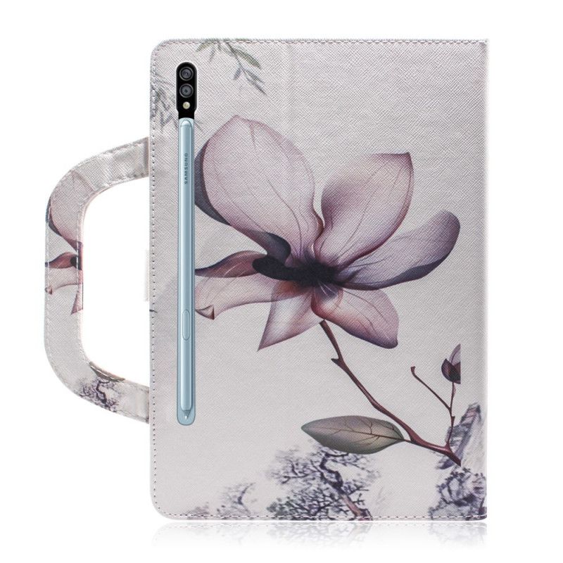 Leren Hoesje voor Samsung Galaxy Tab S7 Vintage Bloem Met Handvat