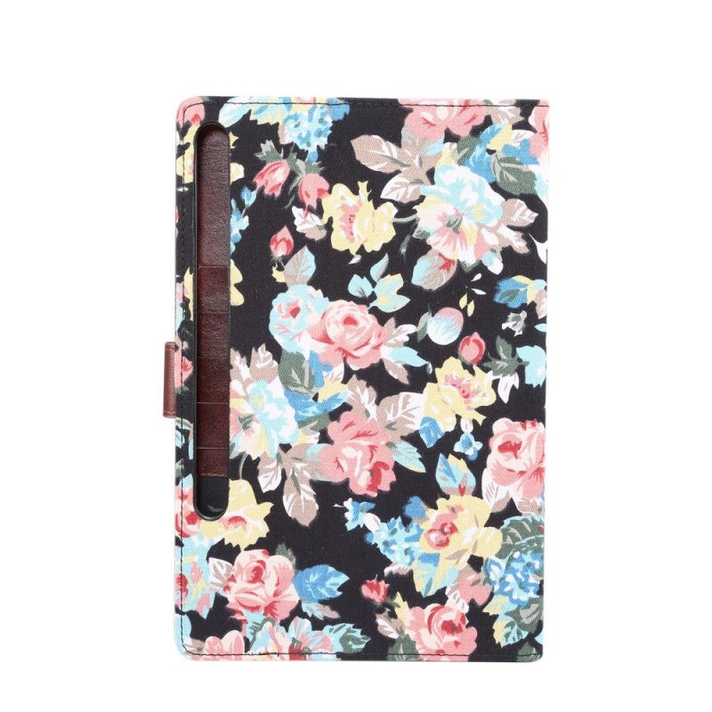 Leren Hoesje voor Samsung Galaxy Tab S7 Wit Zwart Vrijheidsbloemen