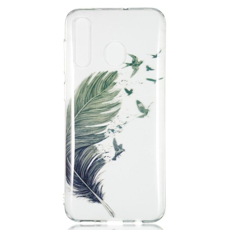 Case Hoesje Samsung Galaxy A50 Telefoonhoesje Transparant Gekleurde Veer