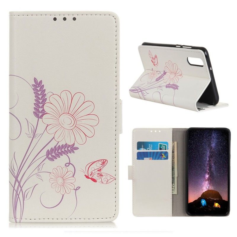 Cover Folio-hoesje Samsung Galaxy A50 Telefoonhoesje Vlinders En Bloemen Tekenen