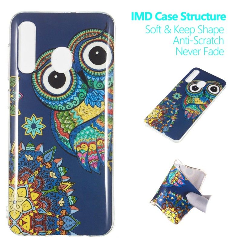 Cover Hoesje Samsung Galaxy A50 Telefoonhoesje Fluorescerende Mandala-Uil
