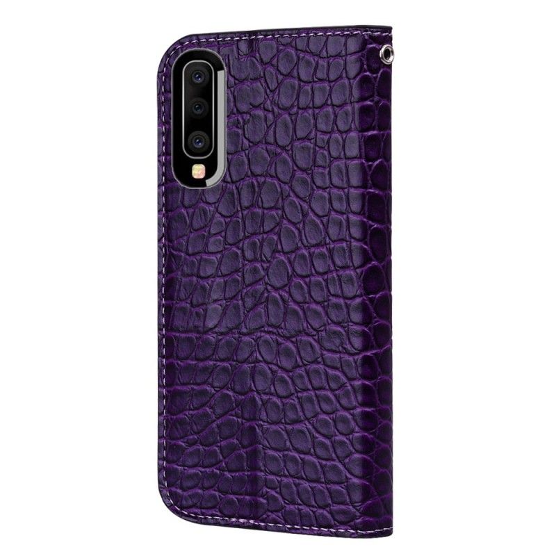 Folio-hoesje Samsung Galaxy A50 Wit Zwart Krokodillenleer-Effect En Pailletten