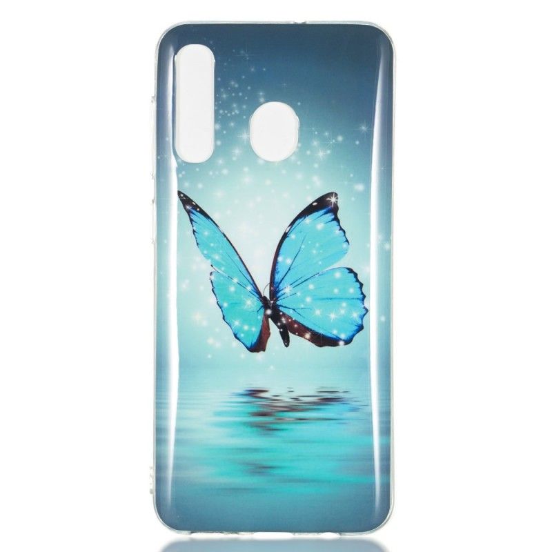 Hoesje Samsung Galaxy A50 Telefoonhoesje Fluorescerende Blauwe Vlinder