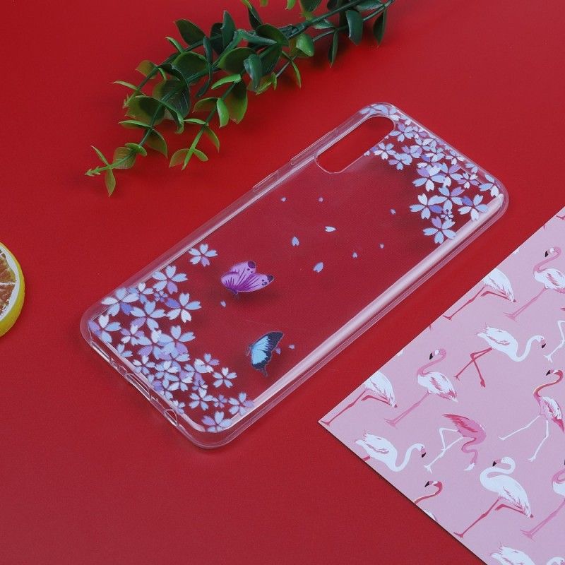Hoesje Samsung Galaxy A50 Transparante Vlinders En Bloemen