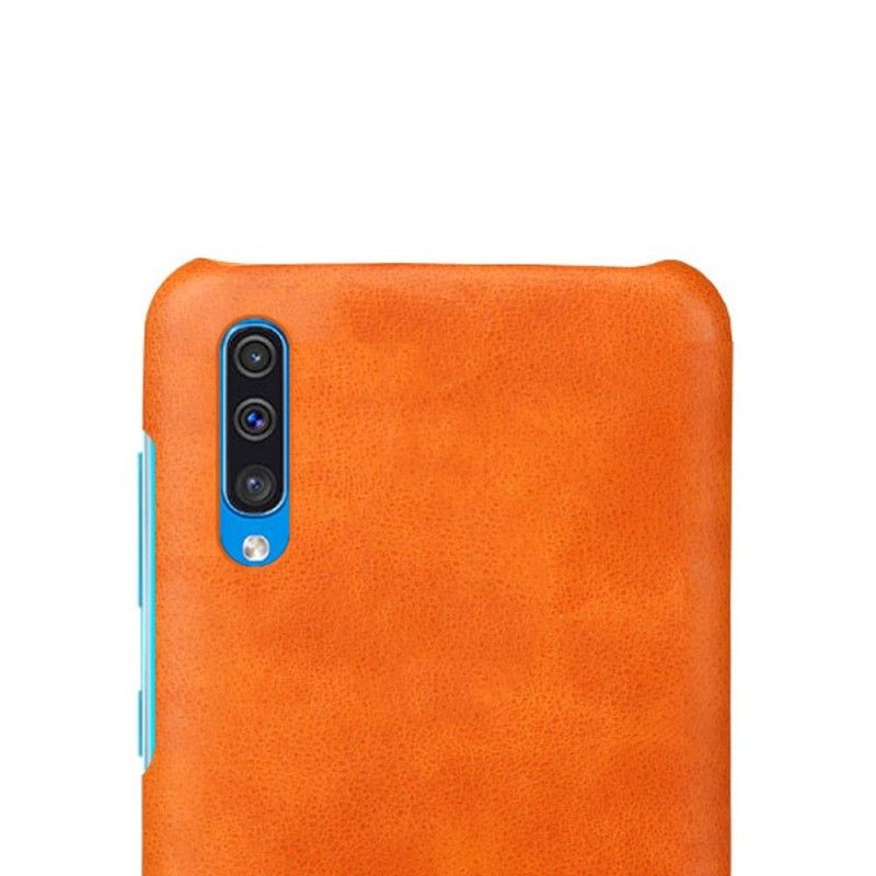 Hoesje voor Samsung Galaxy A50 Grijs Zwart Prestatie Lychee Leereffect