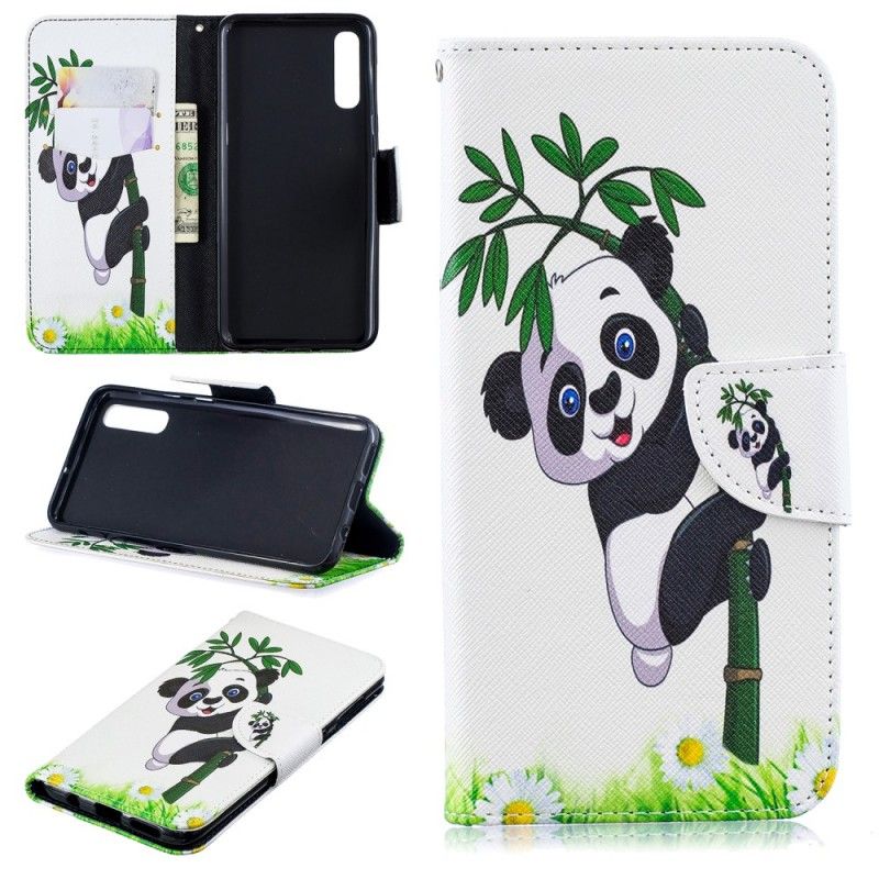 Leren Hoesje Samsung Galaxy A50 Panda Op Bamboe