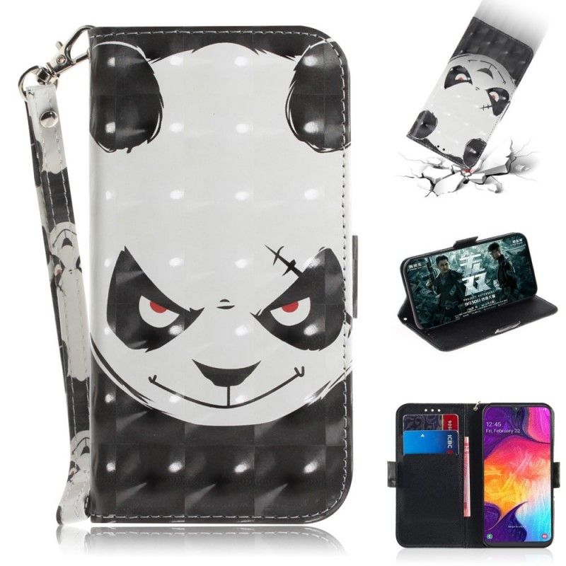 Leren Hoesje voor Samsung Galaxy A50 Boze Panda Met String