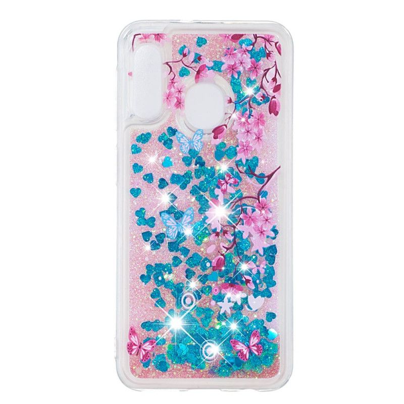 Case Hoesje Samsung Galaxy A20e Telefoonhoesje Vlinders En Blauwe Bloemen