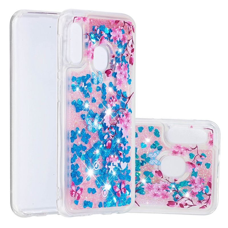 Case Hoesje Samsung Galaxy A20e Telefoonhoesje Vlinders En Blauwe Bloemen