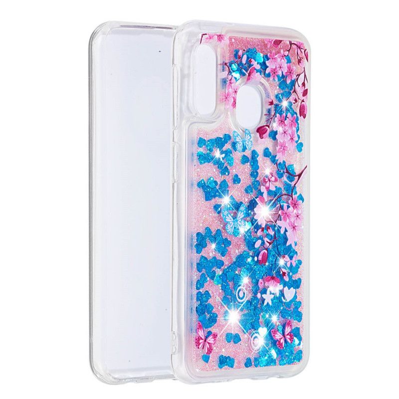 Case Hoesje Samsung Galaxy A20e Telefoonhoesje Vlinders En Blauwe Bloemen