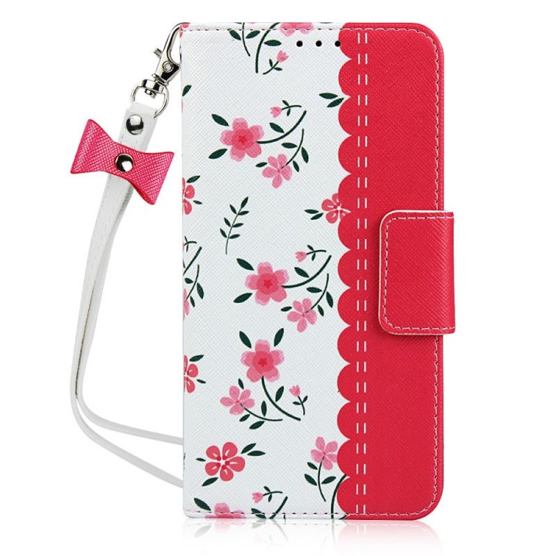 Cover Folio-hoesje Samsung Galaxy A20e Groen Magenta Telefoonhoesje String Roosjes