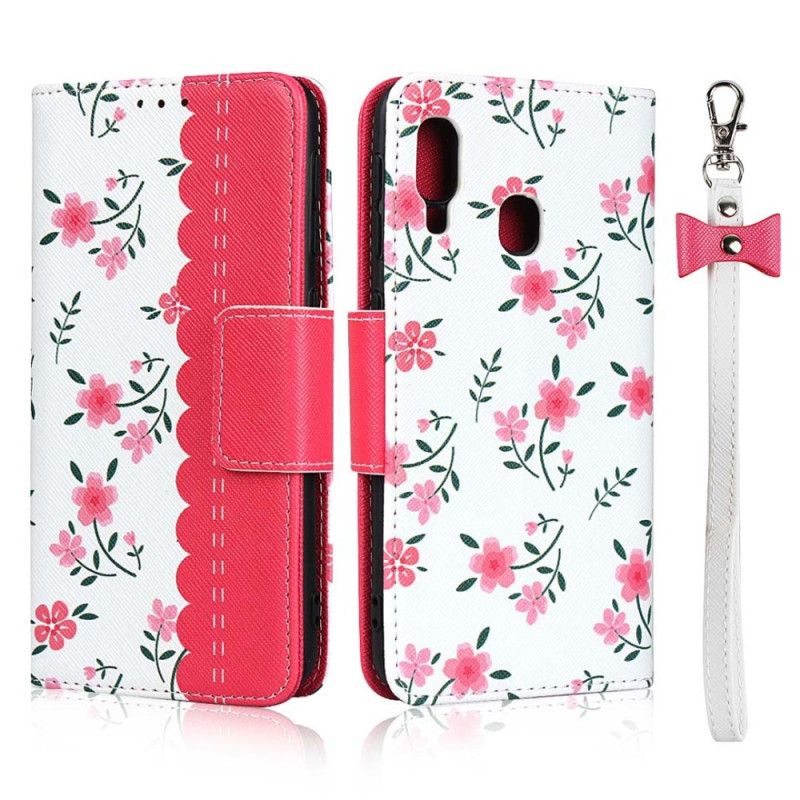 Cover Folio-hoesje Samsung Galaxy A20e Groen Magenta Telefoonhoesje String Roosjes