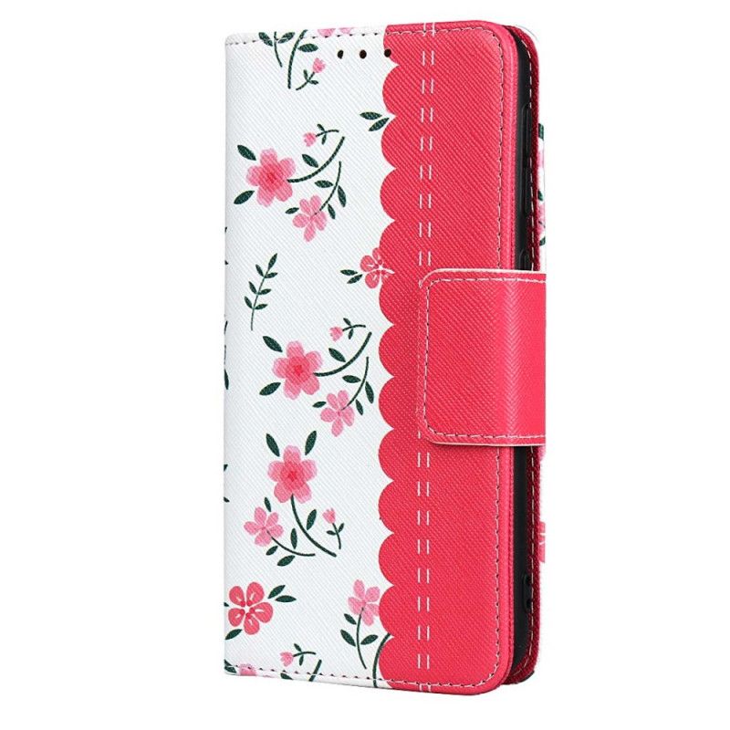 Cover Folio-hoesje Samsung Galaxy A20e Groen Magenta Telefoonhoesje String Roosjes