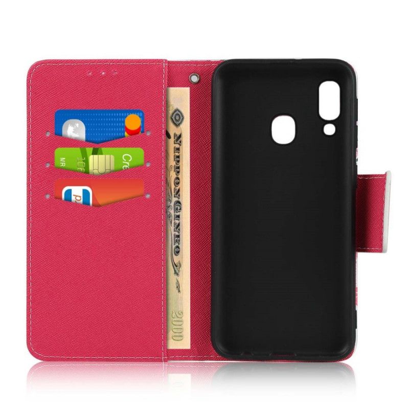 Cover Folio-hoesje Samsung Galaxy A20e Groen Magenta Telefoonhoesje String Roosjes