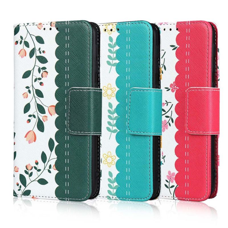 Cover Folio-hoesje Samsung Galaxy A20e Groen Magenta Telefoonhoesje String Roosjes