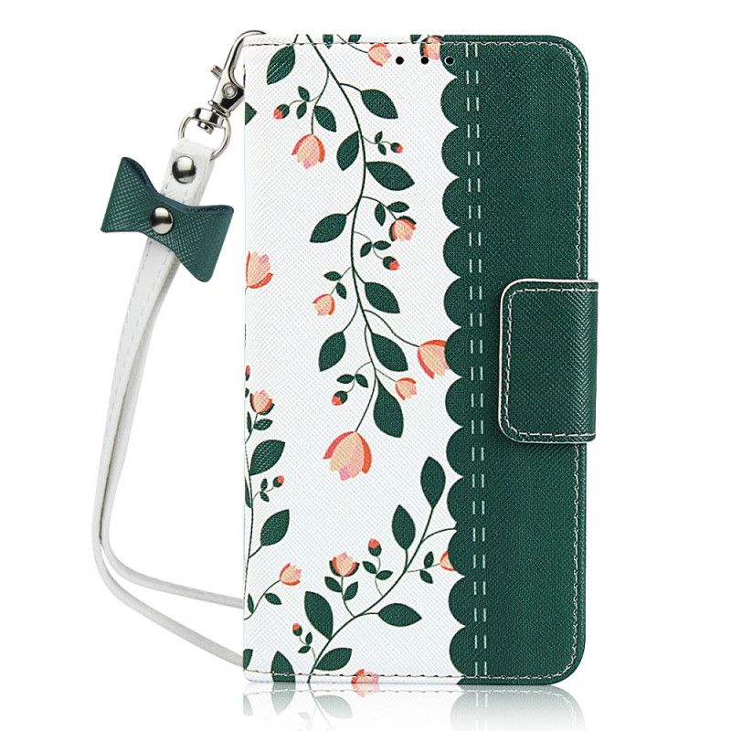 Cover Folio-hoesje Samsung Galaxy A20e Groen Magenta Telefoonhoesje String Roosjes