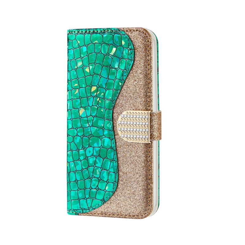 Cover Folio-hoesje Samsung Galaxy A20e Lichtblauw Geel Telefoonhoesje Krokodil Diamanten