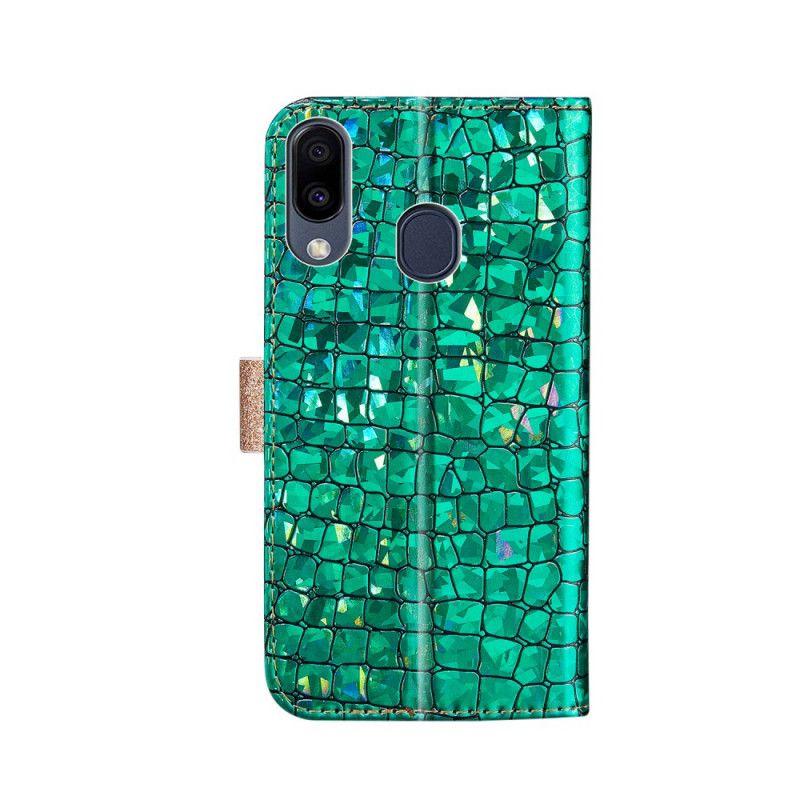 Cover Folio-hoesje Samsung Galaxy A20e Lichtblauw Geel Telefoonhoesje Krokodil Diamanten